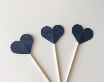 Navy Heart Cupcake Toppers Appetizer Picks