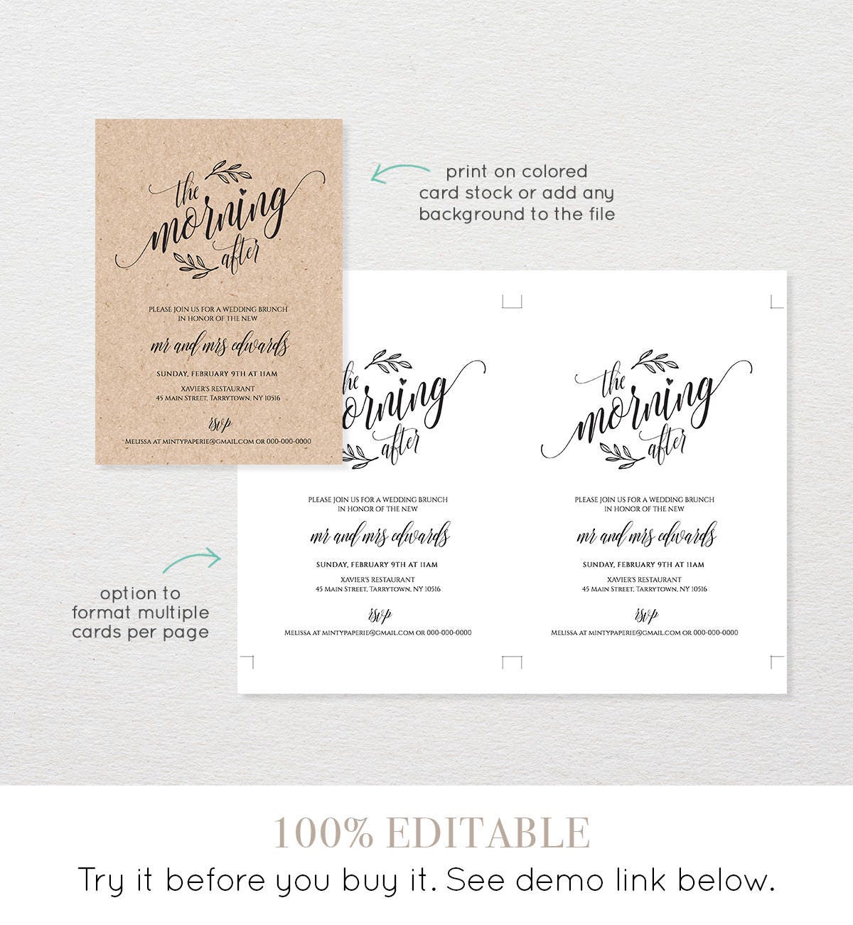 Wedding Brunch Invitation Template Printable Post Wedding Brunch Invite The Morning After Post Wedding Brunch Invitation Template