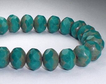 8mm Teal Picasso Czech Glass Beads Rondelle Beads 10 Pcs. RON8-643