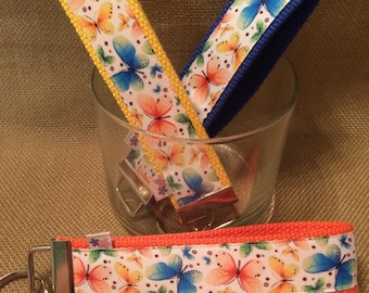 Butterflies wrist key chain key fob wristlet