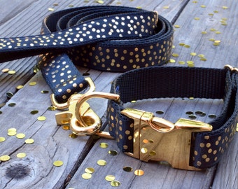 Black and Gold Dog Collar - Gold Confetti, Metallic Gold Dog Collar, Metal Buckle Dog Collar, Fancy Dog Collar