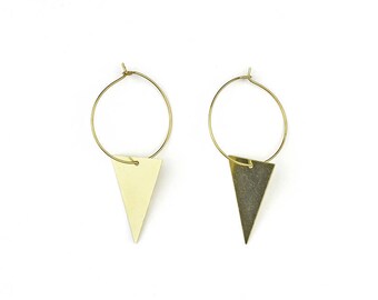 Brass hoop earrings with geometric pendant-VI