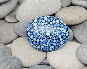 Blue Mandala Stone - Painted Rock - Mandala Rock - Meditation - Zen - Dotilism - Rock Art - Mandala Art