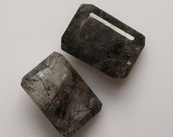 Black Rutile Rectangle Designer Cut Cabochon,Size 14x10x6 MM,Rutilated AAA ,Loose Gemstone,Smooth Cabochons.Natural Gemstone.