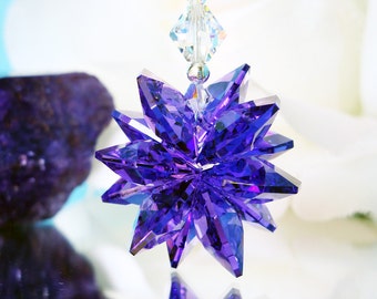 Crystal Suncatcher Car Charm Blue Violet Rearview Mirror Hanger Car Accessories