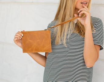 Leather Wristlet, Handmade Leather Clutch, Leather Pouch, Leather Wristlet Wallet, Clutch Wallet, Genuine Leather Pouch, MAYKO Basic