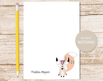 personalized notepad . fox note pad . personalized stationery . stationary . tribal fox, woodland, forest notepad