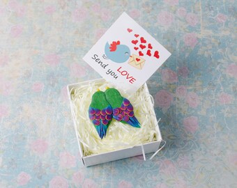 Love Handmade Birds Brooch Two birds pin Sweet pair of Birds Tropical bird brooch pin Small handmade Bird Brooch Romantic girl woman