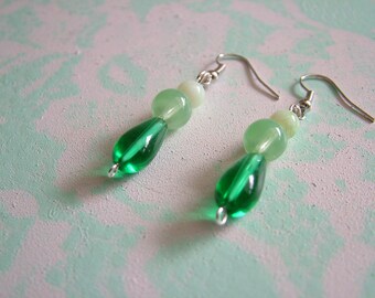 Green Jade Glass Dangling Earrings