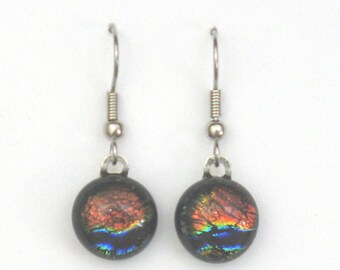 Fused dichroic glass earrings, Fused glass jewelry, Art glass earrings, Dangle earrings, Kiln fired glass earrings, Fused glass, EA136