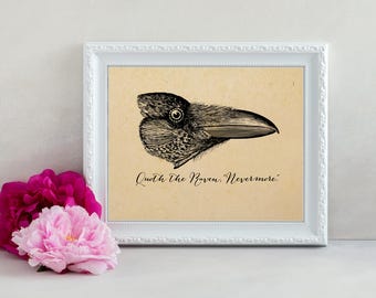 Printable Nevermore Quote | Edgar Allan Poe | Quoth the Raven Nevermore | Literary Quote | Instant Download | Literary Art | Raven | Horror