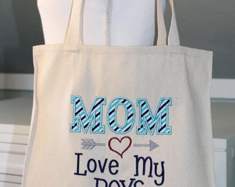 MOM Love My Boys Grocery Tote - Mom ToteBag, Mom Tote, Love My Boys ToteBag