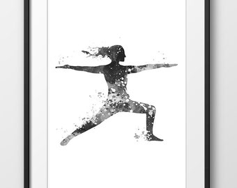 Yoga Print, Yoga Poster, Yoga Watercolor Print, Yoga Wall Art, Yoga Decor, Yoga Painting, Yoga Black and White, Yoga Gift, Yoga Art (A0454)