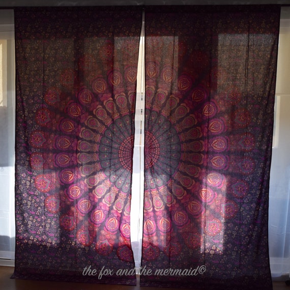 Mandala tapestry curtains boho window treatments boho