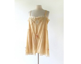 Vintage 1920s Step In | Silk Chemise | 20s Lingerie | XS S