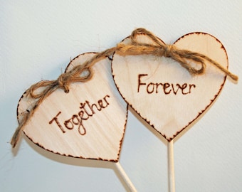 Together Forever Wedding Cake Toppers Wooden Heart Toppers Personalised