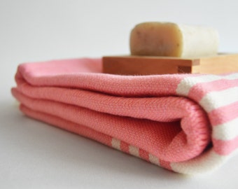 SALE 70 OFF/ BathStyle / Candy Pink-White /Turkish Beach Bath Towel Peshtemal / Bath, Beach, Spa, Swim, Pool Towels