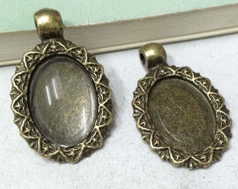 Cabochon Base -10pcs Antique Bronze Cabochon Setting Pendants 13x18mm FREE Matching Glass F203-3