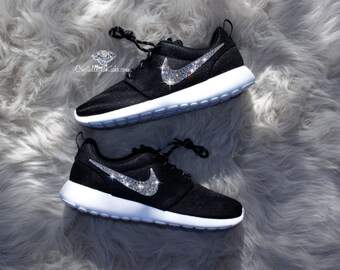 Nike Roshe One made with SWAROVSKI® Crystals - Black/White/Metallic Platinum