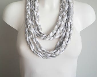 T-shirt scarf, t-shirt necklace, braided scarf, fabric scarf, fabric necklace, tricolor necklace, tricolor scarf