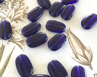 Vintage Czech Glass Beads, Indigo Violet Beads, 14 x 8mm, 20pcs