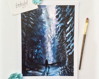 Winter Woods Acrylic Painting Print – Wall Art Decor
