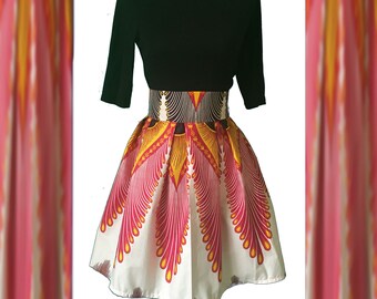 Pleated Ankara Mini Skirt. African Print Women's Clothing. High Waisted Skirt