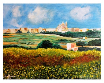 Print- Gozo art, Malta art, landscape art, wall art print,nature art,calming art, home decor, giclee, countryside art, rural art,