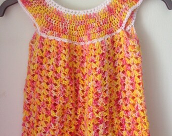 Toddler crochet layla summer dress or tunic top. 2-4 yrs. Handmade with Luxury indie dyed merino and bamboo yarn.