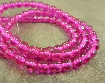 Magenta with Silver Spark Czech Glass Druk Beads 6mm 30pc Smooth Round