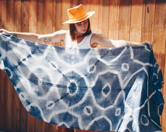 Shibori Indigo Scarf/Turban/Shawl