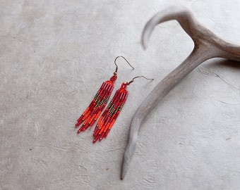 Golden Fire, Modern Native American Inspired Beaded Earrings