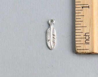 Feather Charm, Sterling Silver Feather Charm, Silver Feather Charm Pendant, Sterling Feather Charm, Silver Feather charm, 16mm ( 1 piece )