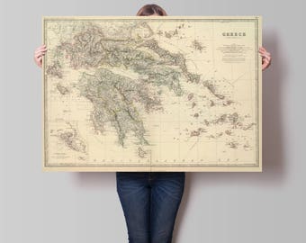 Map of Greece| 1879 Greece Old Map| Greece Map| Antique Map of Greece| Balkans Old Map| Greek Map| Peloponnese Region Map| AMC107