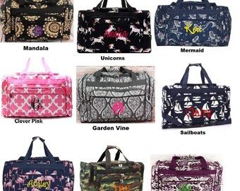 Personalized extra large Duffle bags 23 inch in many vibrant new styles. Perfect for overnights, camping, traveling,students