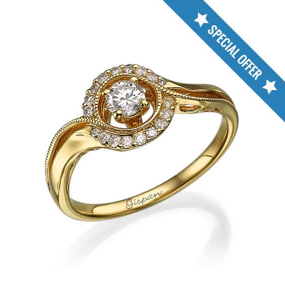  Sale  Vintage Engagement  Ring  14K yellow gold unique milgrain