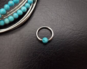 18g 16g 14g 5/16" 3/8" Turquoise Stone Captive Bead Ring Nostril Hoop Daith Helix Ring Tragus Cartilage Septum Lip Stainless Steel