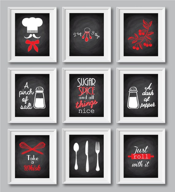 Set of 9 Chalkboard style Kitchen decor kitchen print