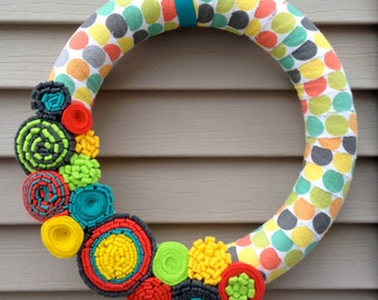 Spring Wreath - Easter Wreath - Polka Dot Wreath - Felt Flower Wreath - Felt Wreath - Summer Wreath - Flower Wreath - Polka Dot Wreath -Dots