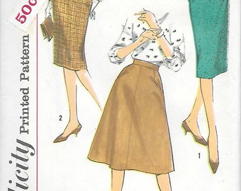 Waist 25 26 or 28 UNCUT-Simplicity 3196 1960s A line and Fitted Skirts with Hip Pockets Vintage Sewing Patterns
