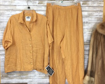 Two piece FLAX 100% linen orange pinstripe set