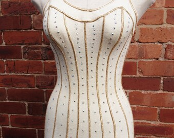 Vintage swimsuit, Pin-up, classic, designer swimwear, swimming costume, DeWeese, gold sparkly