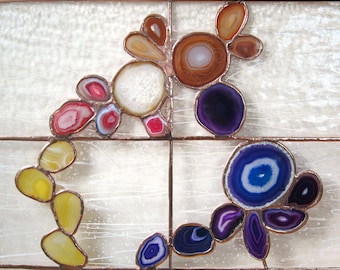 CUSTOM Stained Glass Panel with Agate Slices Stained Glass Window Panel Abstract Stained Glass Window MADE to ORDER