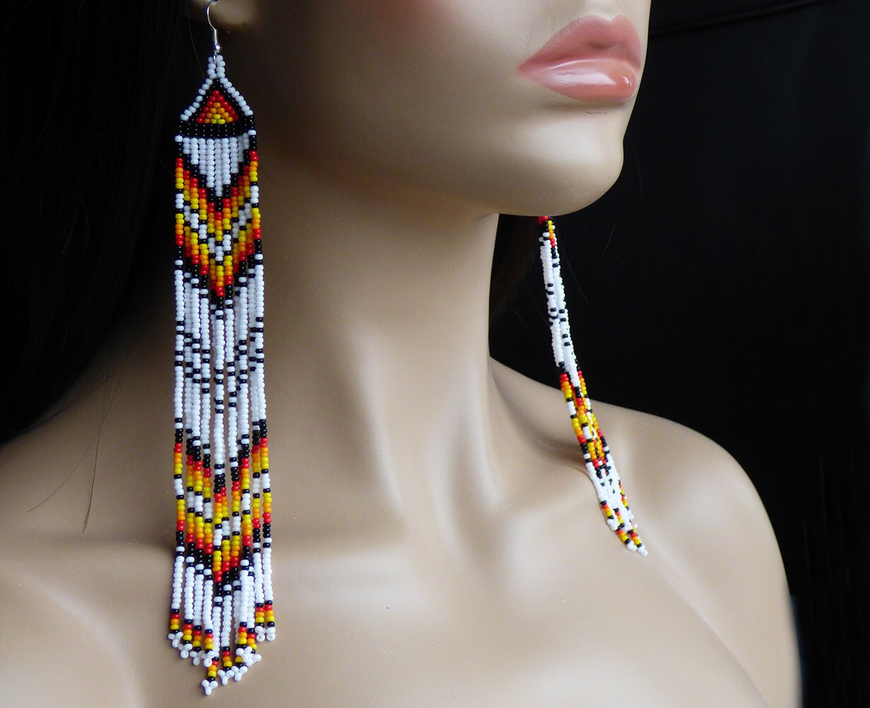 Native American Beaded Earrings Inspired. Yellow Black