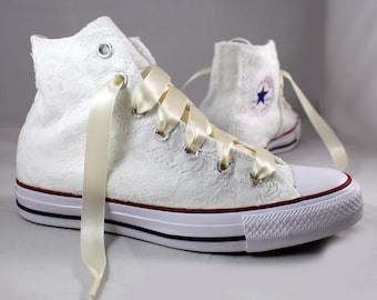 Lace High Top Converses --Bridal Converses -- Wedding Tennis shoes - Wedding Converse High Top-- Custom Converses