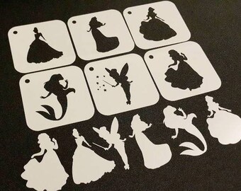 Set of 6pcs Disney Style Princesses Mylar Reusable Stencils Card Making Cake Icing Dusting