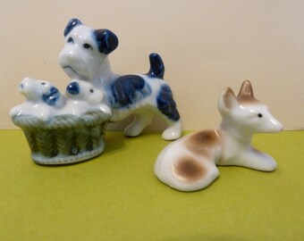 Pair of Miniatures, Dog w / Pups, &, Laying Dog