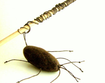 Cat Teaser Wand Toy - Wool Felted Cockroach - Moving Insect -Eco Friendly