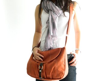 Orange Pumpkin canvas Messenger bag, Women Cross body bag , Diaper bag, Purse, Handbag ,back to School-Sale 25 % -no.103 CLAIRE