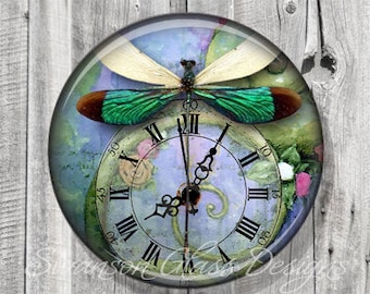 Pocket Mirror - Steampunk Green Dragonfly Photo Mirror - Compact Mirror - Green Blue - Wedding Favor - Bridesmaid Gift A60